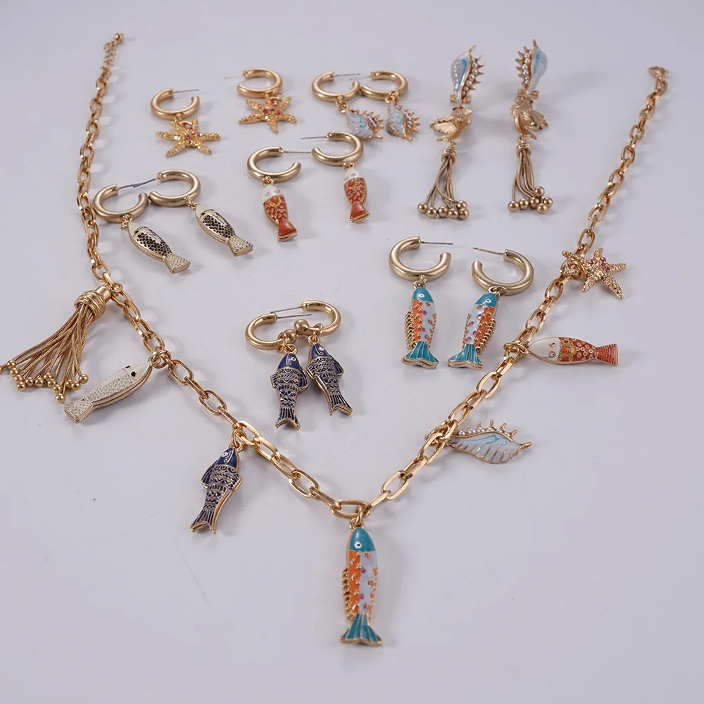 

Bohemian Cute Fish Ear Studs And Pendant Necklace Y2K Ocean-themed Jewelry Set In Various Styles For Any Occasion