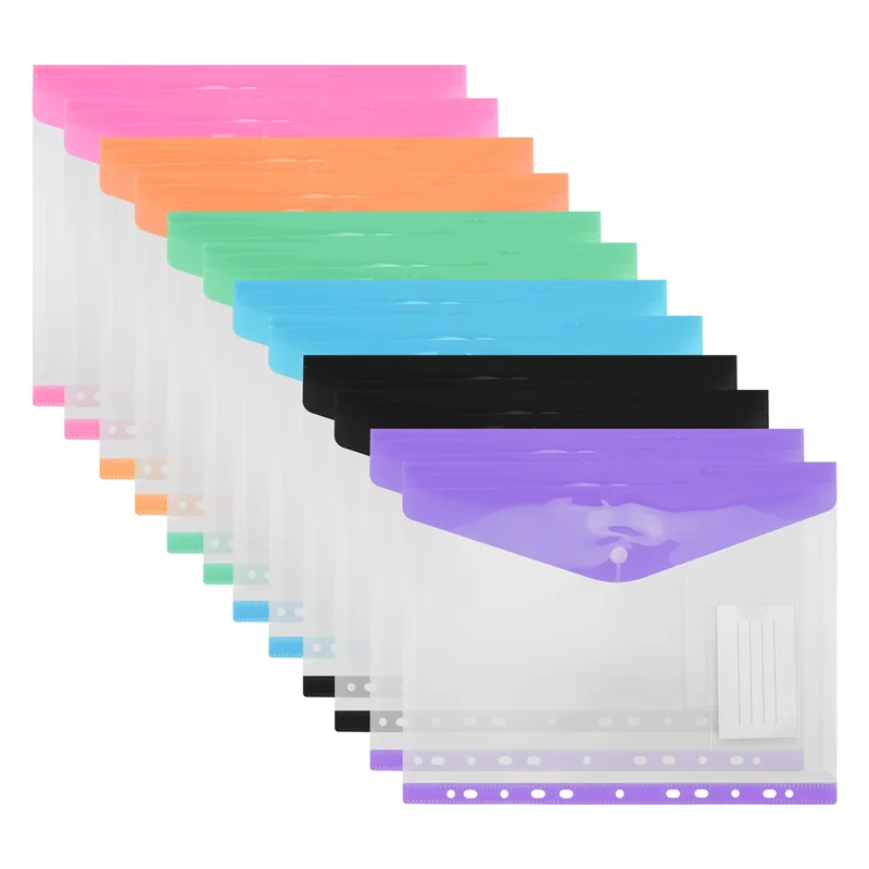 

AED6-12Pack A4 Plastic File Folder,Expandable A4 Expandable Punched Pockets For A4 Folders,With Snap Closure And Label Pocket