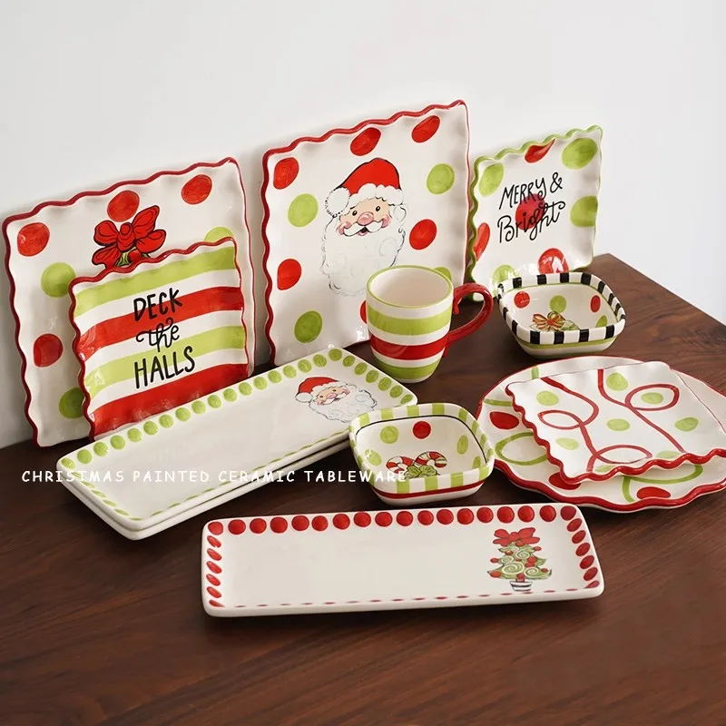 

Candy-colored Underglaze Color Dinner Plate Ceramic Christmas Tableware Set Festive Decorative Square Plate
