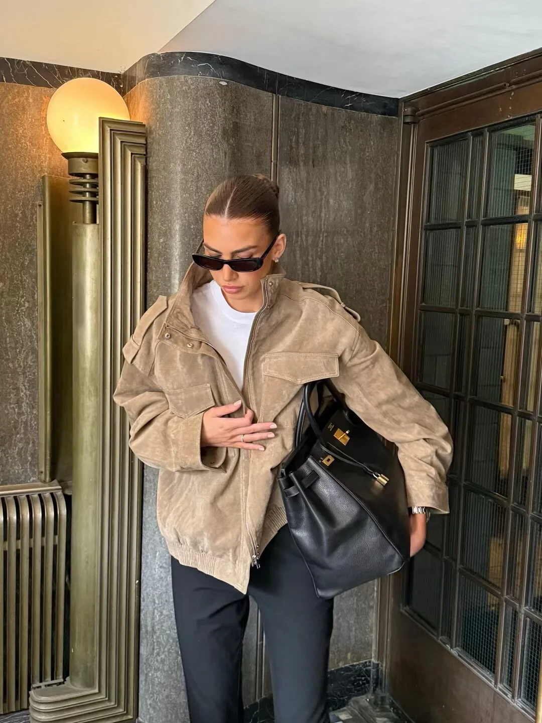 

Women's New Fashion Leather Jackets Solid Turtleneck Pockets Zipper Cargo Coats Female 2026 Autumn High Street Jacket Clothing