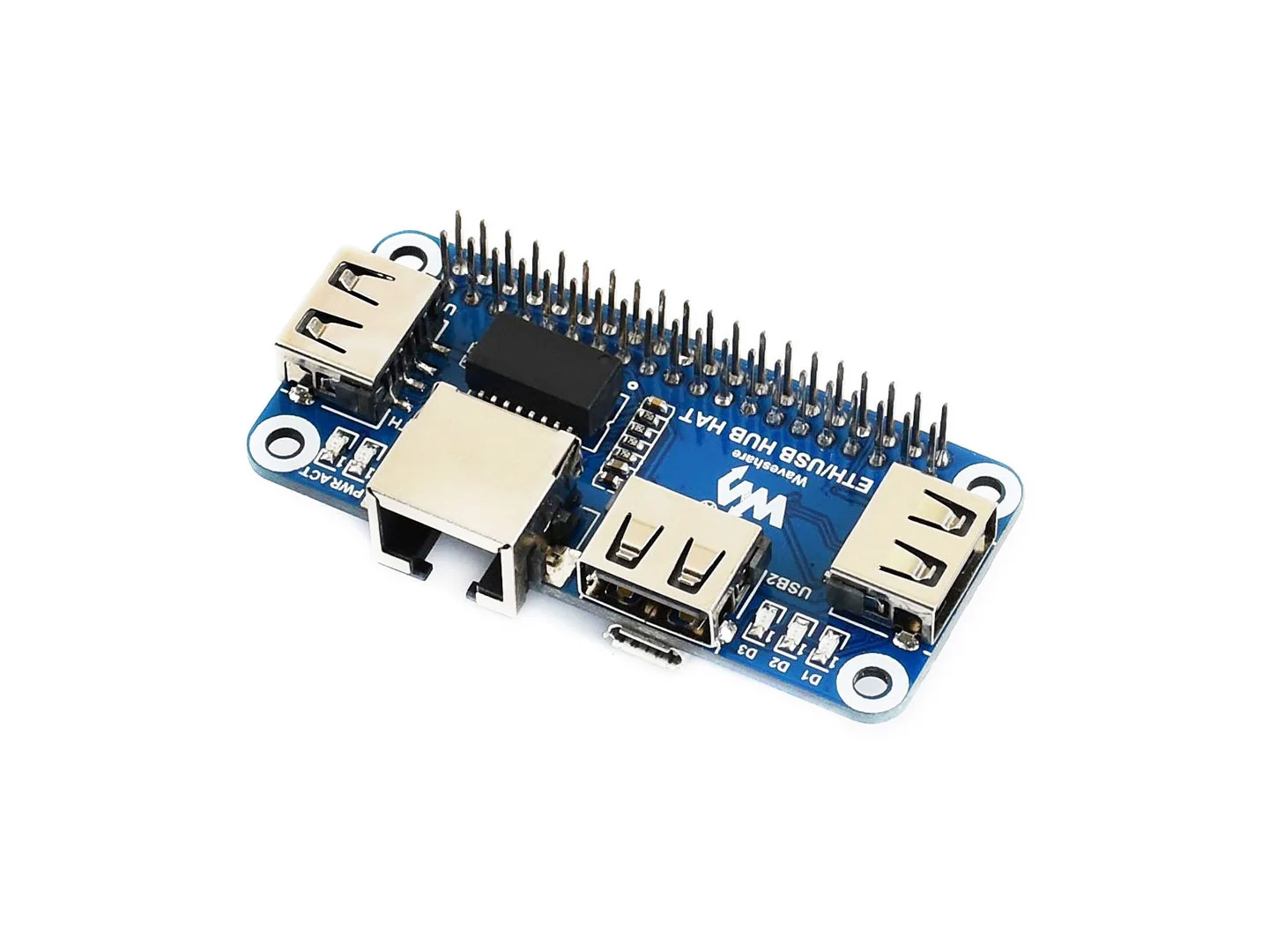 ETH/USB HUB HAT,Ethernet / USB HUB HAT for Raspberry Pi, 1x RJ45 Ethernet Port, 3x USB Ports