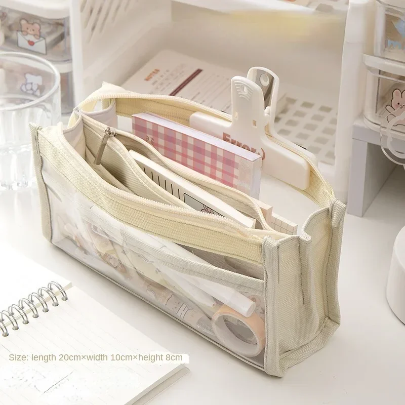 Six Layer Large Capacity Pencil Case Stationery Supplies Cosmetic Bag High Appearance Transparent PVC Storage Bag Organizer Gift