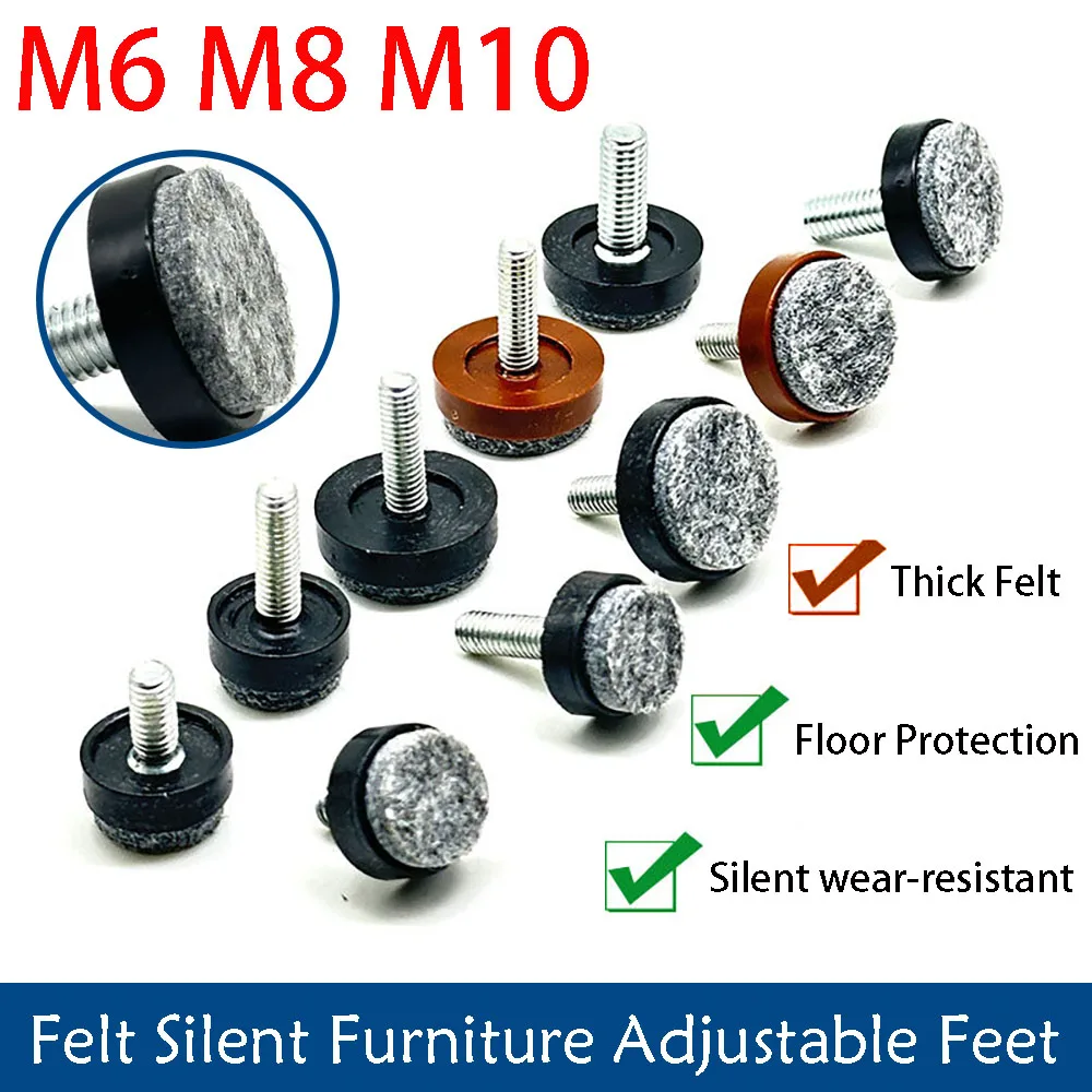 

4-24Pcs Felt Plastics Adjustable Foot Pads Screws M6 M8 M10 Table Chair Balance Foot Pads Furniture Leg Anti Slip Protection
