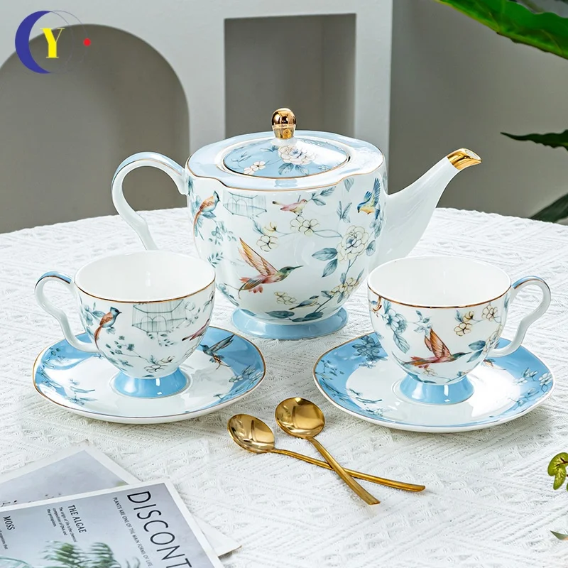 Nordic Holiday 1-Pot 4-Cup and Saucers Dinnerware Set High-Value Exquisite Coffee Cups for Housewarming and Weddings