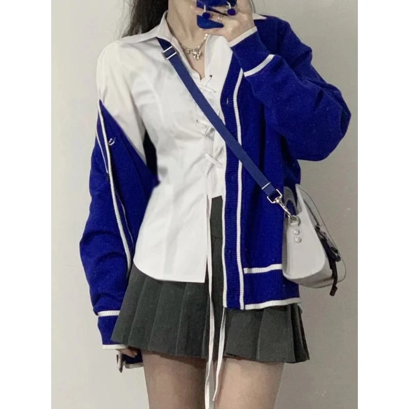 Y2K M-4Xl White Shirts Women Streetwear Bandage Long Sleeve Crop Tops Preppy Korean Fashion Tunic Casual All Match Chic Blouses