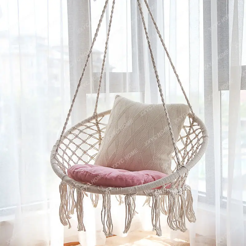 Hanging Basket Outdoor Handmade Cotton String Glider Balcony Cradle Chair Indoor Tassel Swing