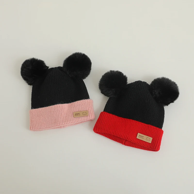 Cozy Winter Baby Hat Soft Cartoon Mouse Head Hat for Girls Boys Pom Pom Ball Hat for Kids Outdoor Warm Newborn Cap Infant Hats