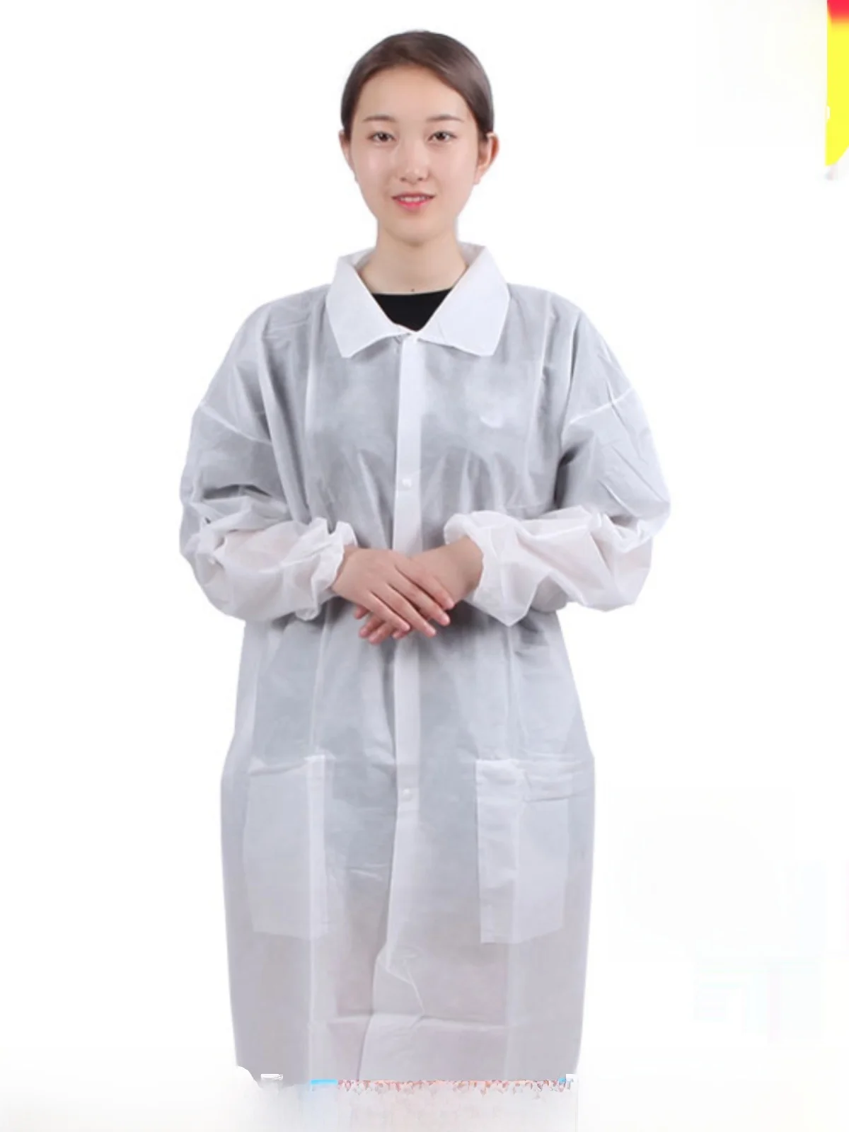 Disposable Thickened Non-woven White Lab Coat Work Uniforms for Restaurant And Pharmacy Dustproof Isolation Gown Visitor Gown