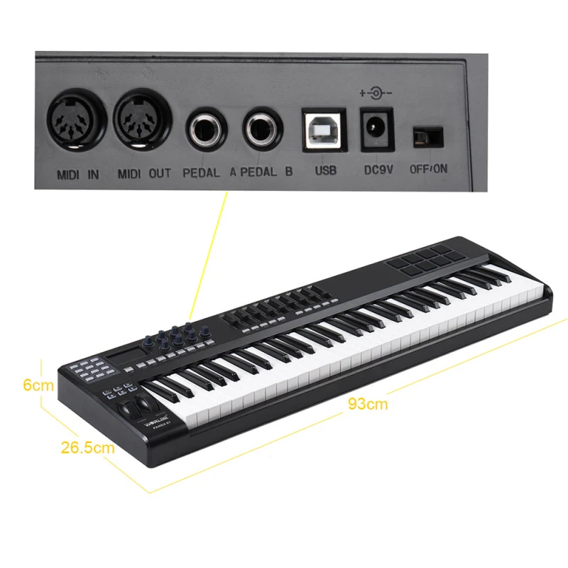 WORLDE PANDA61 Portable 61-Key USB MIDI Keyboard Controller 8 RGB Colorful Backlit Trigger Pads with USB Cable