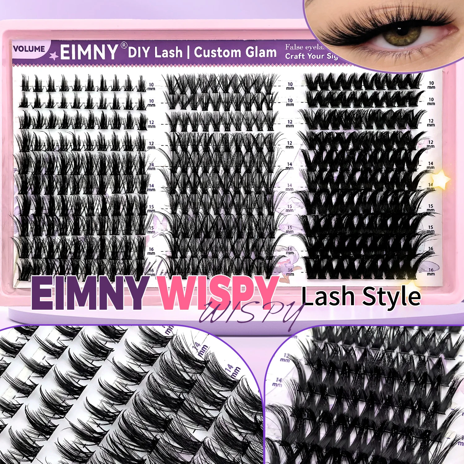 300-teiliges Wimpern-Cluster-Set: 3 Stile Manga Spike 40D Wispy Fairy Einzelwimpern, C-Curl 10-18mm mit Kleber & Versiegelung für Make-up – Detail 2