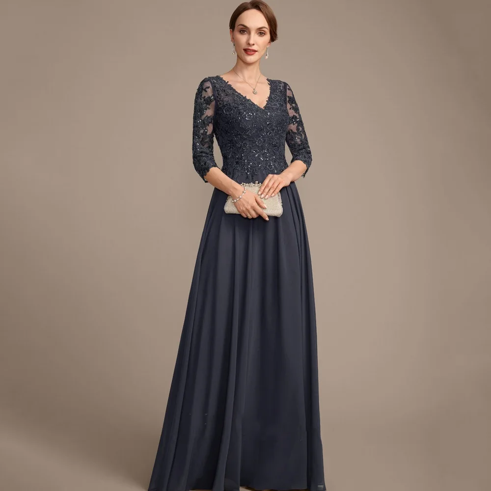 

Customized Mother of Dresses V Neck Lace Bride Party Dress A Line Elegant Sequined Formal Gowns New robes invitée mariage
