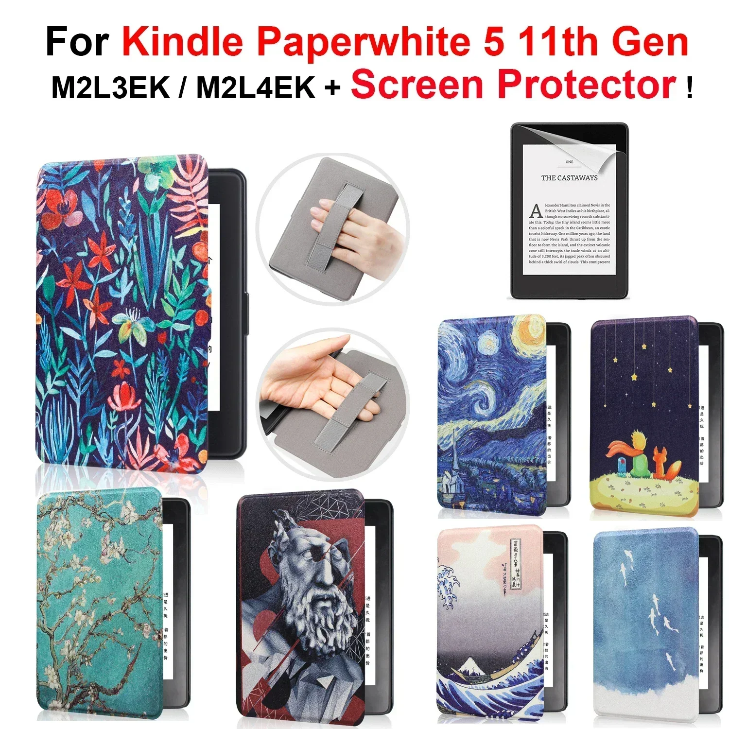 Case for Kindle Paperwhite 11th Generation 6.8 Inch 2021 + Screen Protector Hand Strap Funda Ebook Auto Wake Sleep M2L3EK M2L4EK