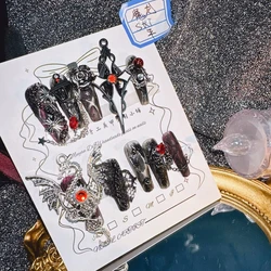 10Pcs High Quality Handmade Press on Nails Extra longue Dragon Magique Heavy Work Power Game Goth Noir Niche Hottie Personnalité