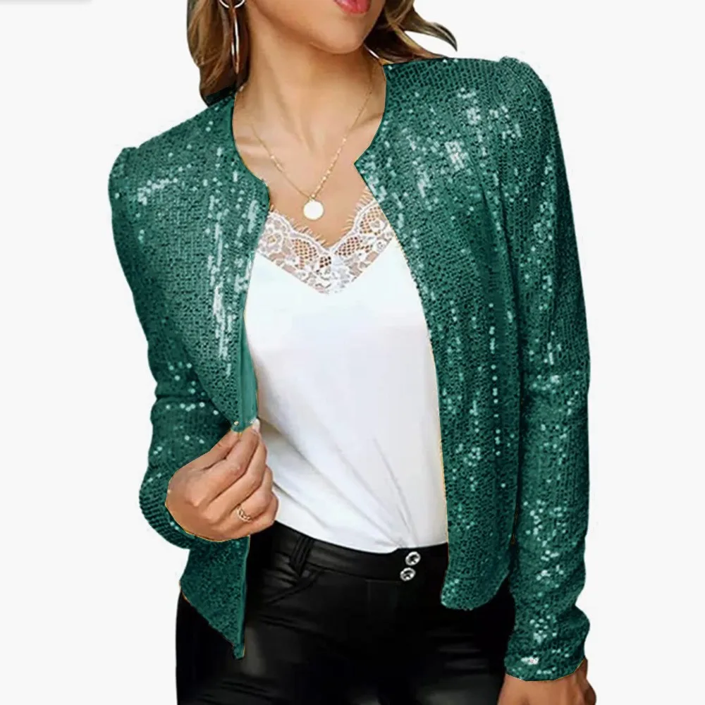 

Women's Sequin Jackets Glitter Long Sleeve Short Coats Fashion Elegant Sexy Party Club Ladies Open Front Cardigan Outwear