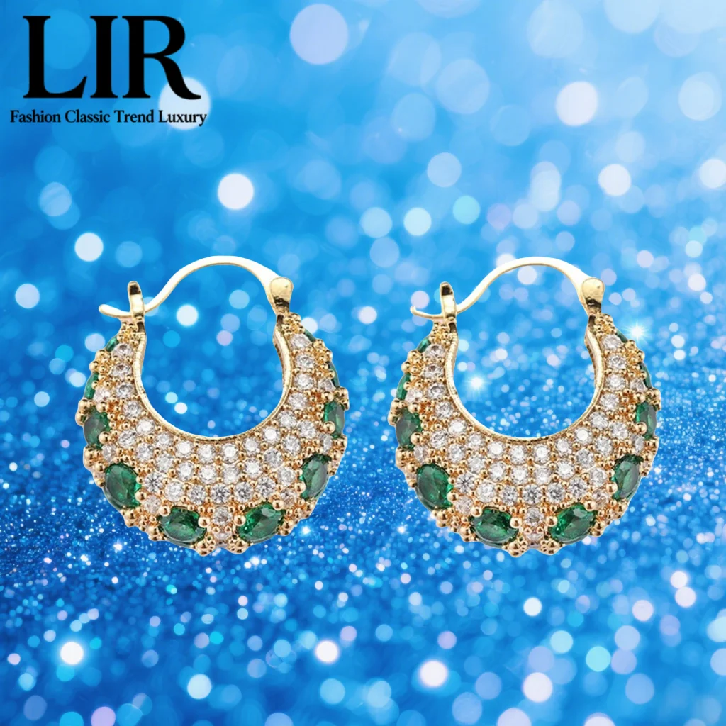 

LIR French - Style Zircon - Inlaid Circle Earrings, Women's Luxury, Unique Emerald Hue, Goddess - Loved