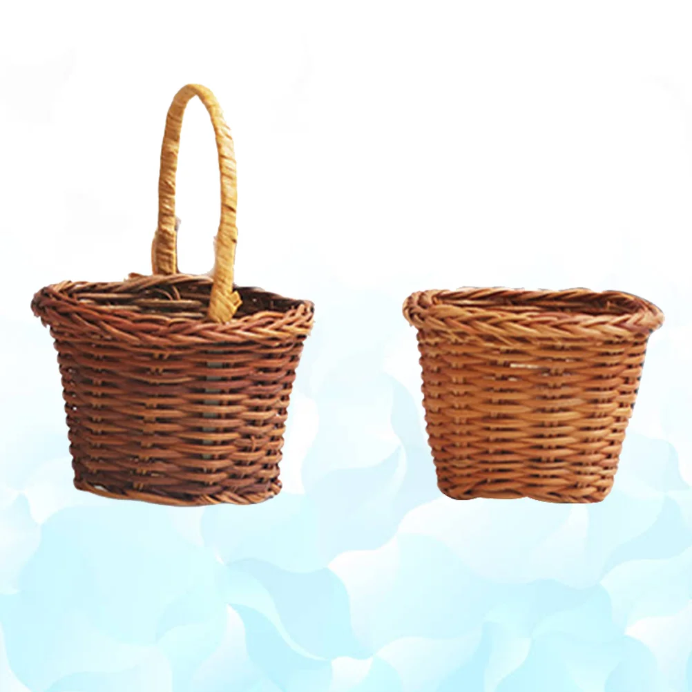 2 Pcs Mini Room Decor Basket Hamper to Weave Miniature Kids Toys Bamboo Wooden Child