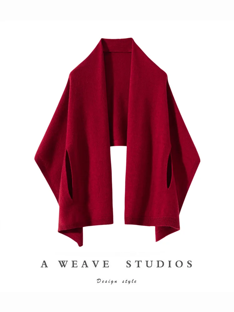 

Women Cashmere Sweater Cardigan Shawl Autumn Winter Loose Solid 100% Cashmere Knitwear Simple Chic Grace Korean Style Shawl Tops