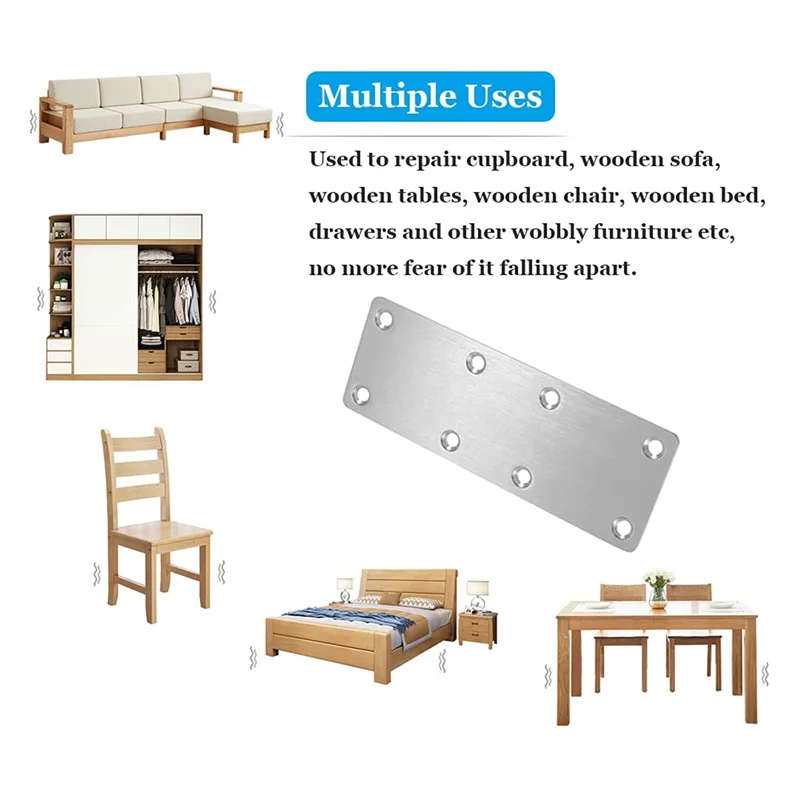 

A93E-12 PCS Straight Bracket Flat Mending Plate Stainless Steel Brace With Screws For Furniture Wooden Door Wood