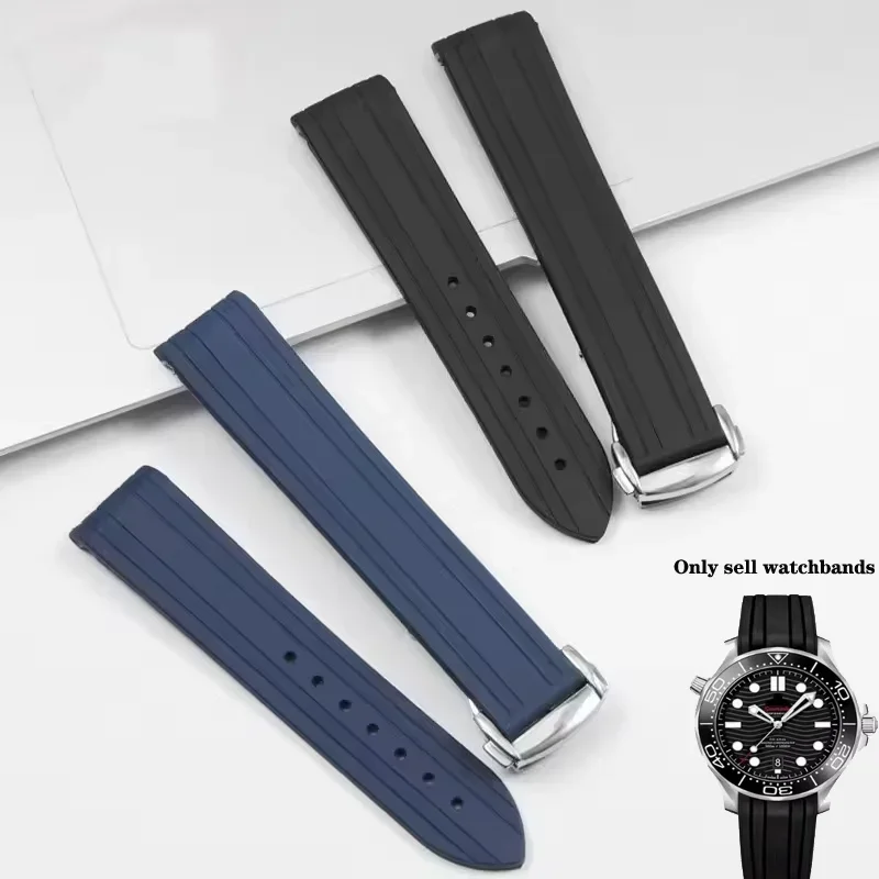 حزام ساعة مطاطي لأوميغا فرس البحر 300 مرصد الغوص استبدال الأصلي أسود أزرق مقاوم للماء ساعة اكسسوارات الفرقة 20 مللي متر