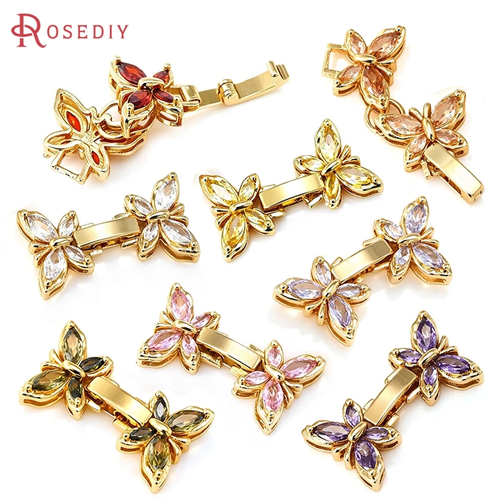 2 Sets 18K Gold Color Brass and Zircon Butterfly Bracelets Connect Clasps High Quality Diy Necklace Jewelry Making Accessories