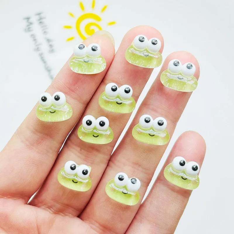 30 Pcs New Cute Mini Cartoon Big Eyes Frog Resin Figurine Crafts Flatback Cabochon Ornament Jewelry Manicure Making Accessories