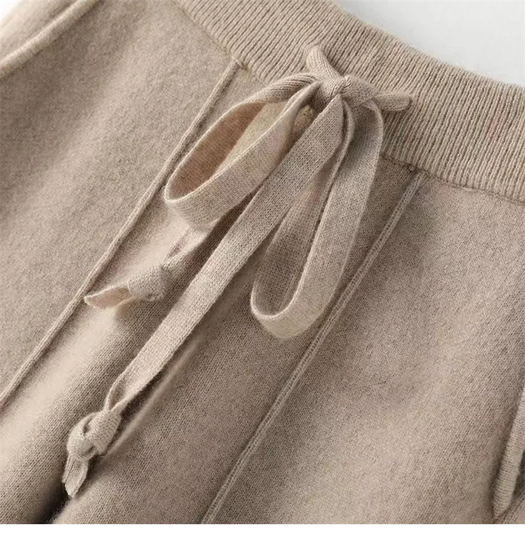 Women's 100% Pure Wool Slim Pants High Waist Autumn and Winter Cashmere Casual Knitted Pencil Pants Korean Thick Casual pants