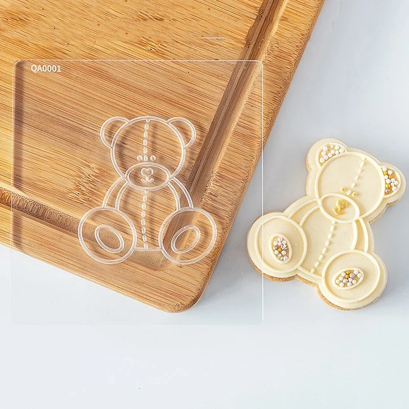 Cookie Mold Baby Shower Baby Dress Acrylic Cookie Cutter Reverse Stamp Embosser Bear Fondant Biscuit Mould Cake Decoration Tools