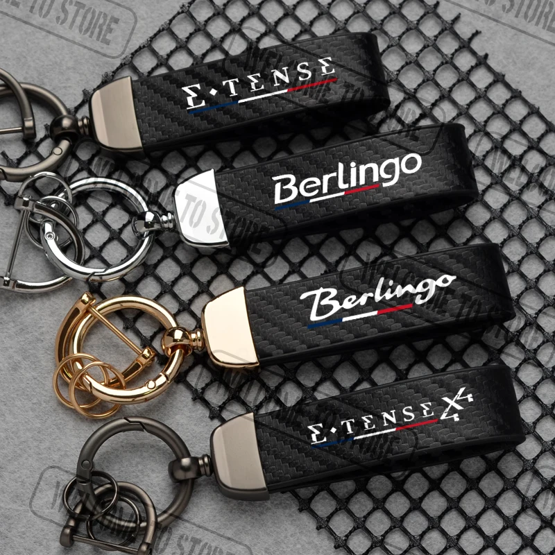 Para Citroen Citroën Berlingo e-tense 4 × 4 DS SPIRIT LOGO llavero de cuero de fibra de carbono para coche hebilla de herradura accesorios de joyería