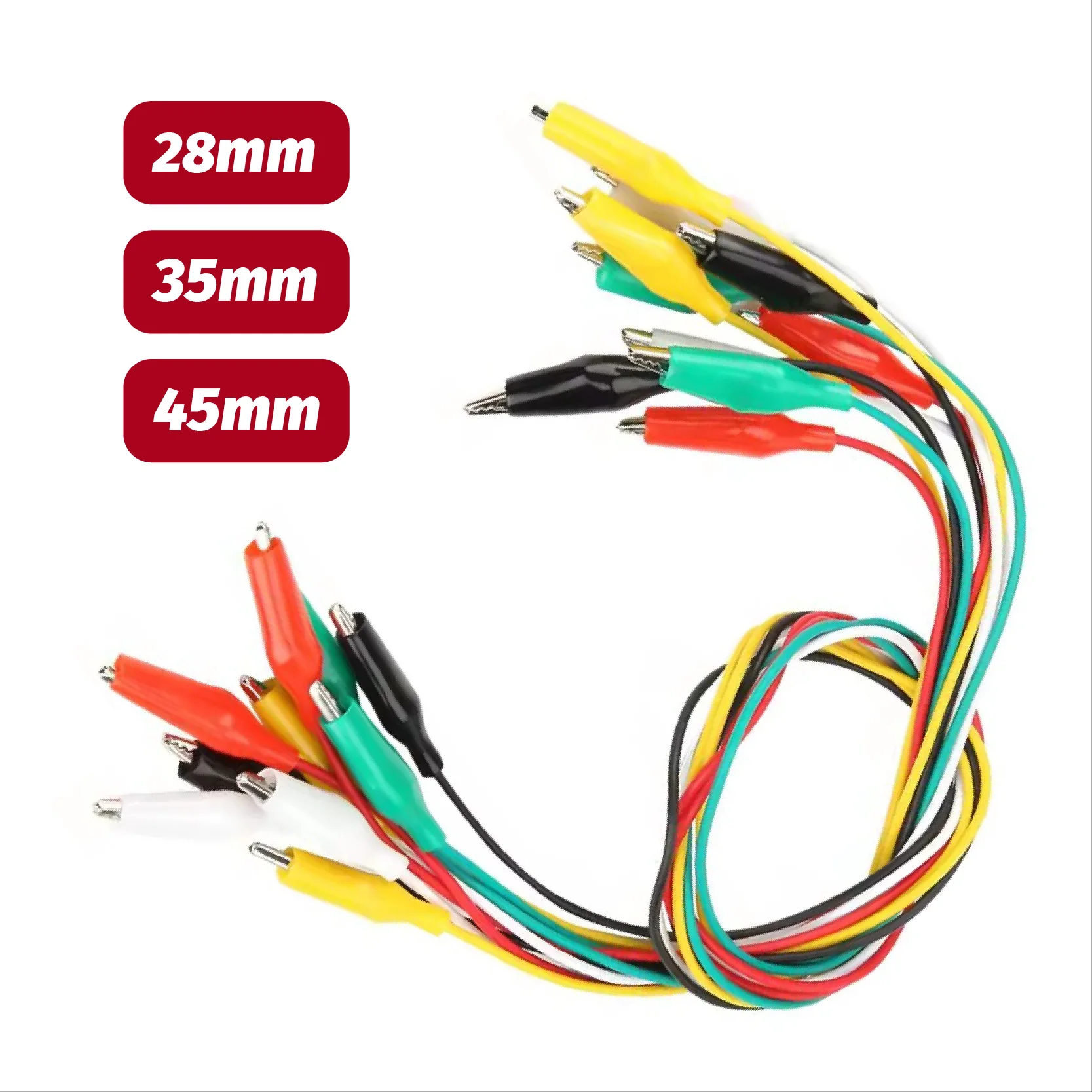 10Pcs 5 Colors Crocodile Clips with Testing Probes Protection Insulation Cable  Electrical DIY Test Leads Double-ended