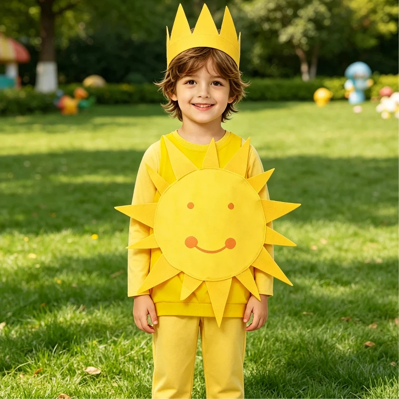 

Cute Enfant Summer Sunshine Costume Cartoon Fancy Dress Up Mädchen Junge Smiling Sun Cosplay For Reading Week Party Performance