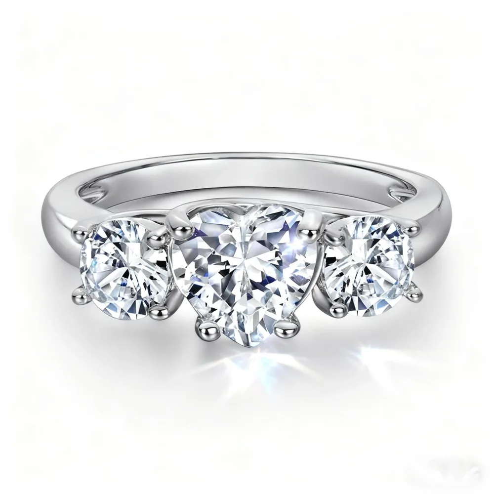 JH 1.5 قيراط مويسانيتي على شكل قلب خاتم للنساء الرجال 925 فضة خاتم زواج بسيط D VVS1 مختبر الأحجار الكريمة غرامة مجوهرات #1