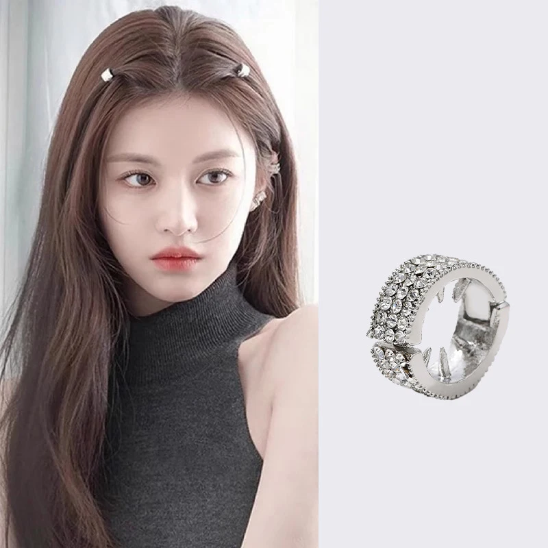 1 peça grampo de cabelo de metal feminino com clipe lateral de strass anel de cabelo redondo para acessório de penteado trançado