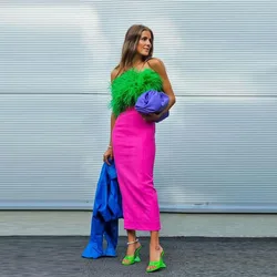 Fuchsia Sheath Long Skirt Elegant Satinevening Party Long Skirt For Lady To Birthday Party Women Formal Wear