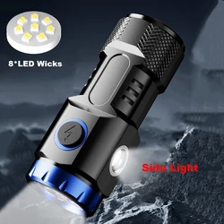 Mini Lanterna Recarregável de Alta Potência, Poderosas Lanternas Edc para Camping, 8 x P35 Wick e Luz Lateral, Tocha Clip Ímã