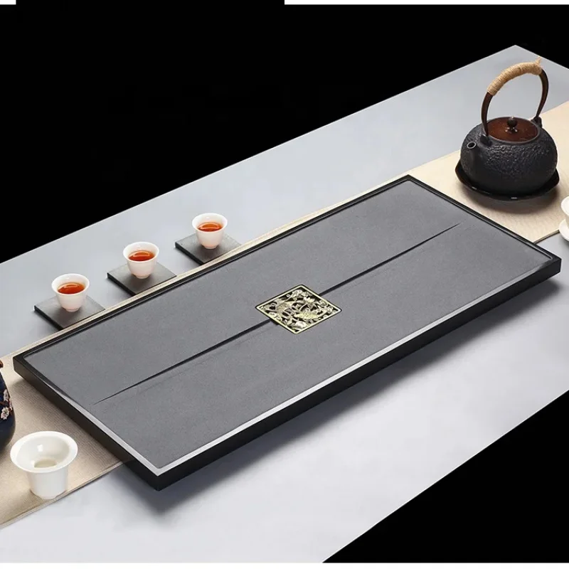 custom.Ancient Style Hand Carved Natural Black Stone Tray Home Small Tea Table Kung Fu Set