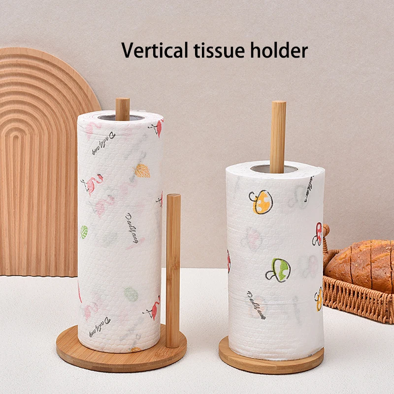 Kitchen Vertical Paper Towel Holder Bamboo Lazy Rag Shelf Desktop Paper Towel Roll Paper Cling Film Storage Rack