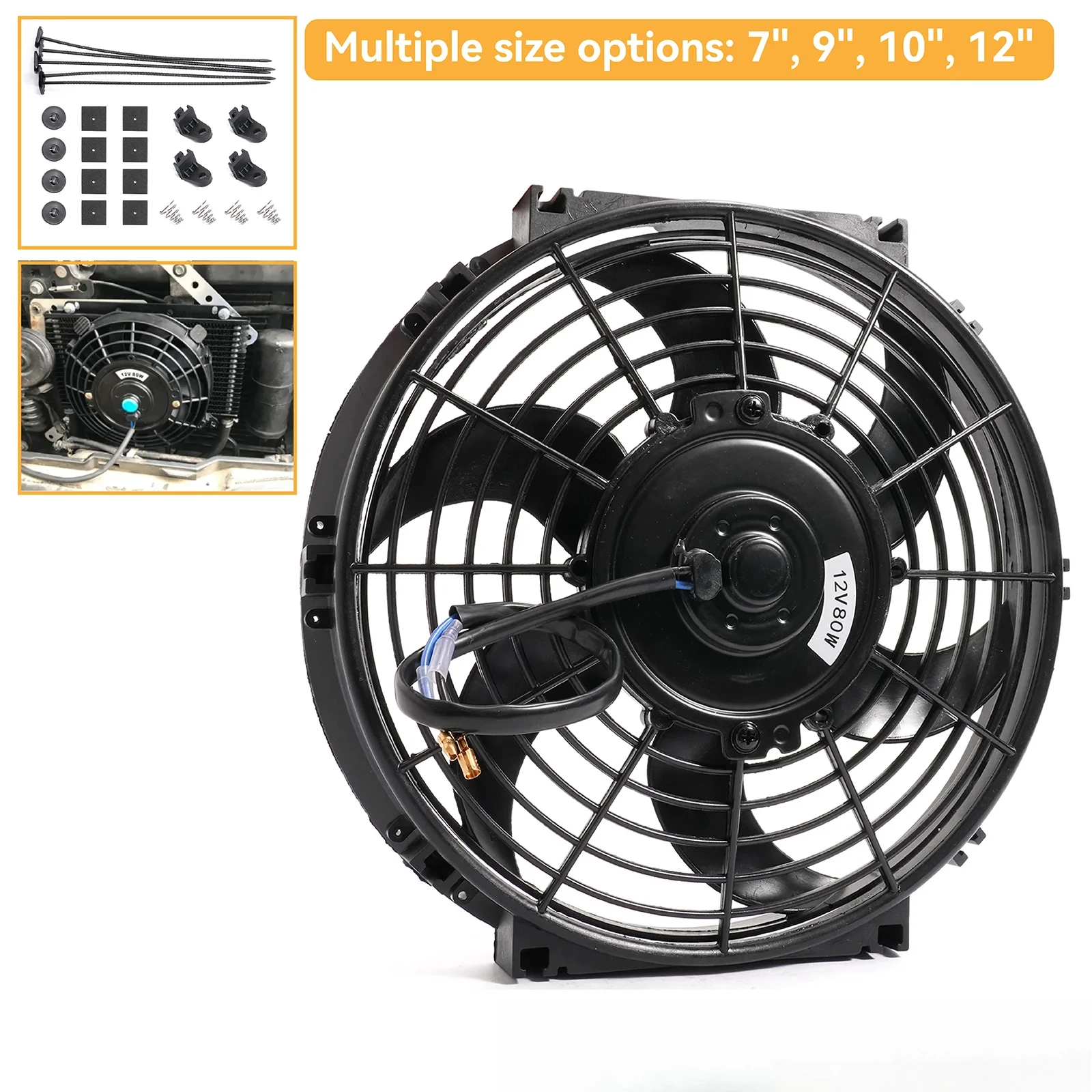 

Universal 7 9 10 12 Inch 12V 80W 2100RPM Car Air Conditioning Cooling Fan Blade Cool Mounting Kit Car Accessories