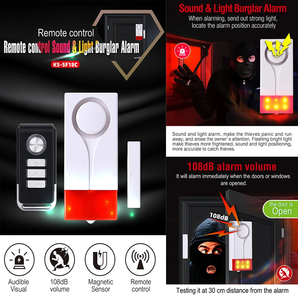 Anti-Theft Alarm 110db Loud Door and Window Alarm Wireless Vibration Alarm with Remote Control Bicycle Security Sensors