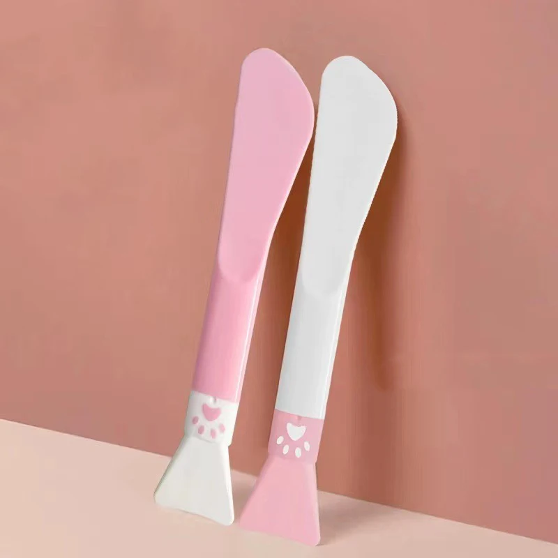 Lindo cepillo de máscara Facial de silicona de doble cabeza 2 en 1 con raspador suave, palo agitador de barro de doble uso integrado, herramienta de belleza DIY