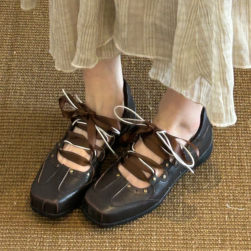 

Designer Women Mary Jane Shoes Lace Up Loafers Leather Shoes Summer Sandals 2026 Trend Sport Sneaker Casual Ballet Zapatos Mujer