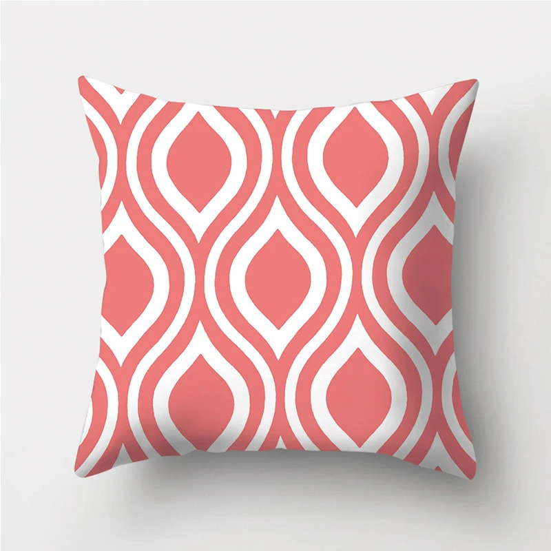 Light Coral Red Geometric Pattern Pillow Case Polyester Cushion Cover Throw  Sofa Decoration