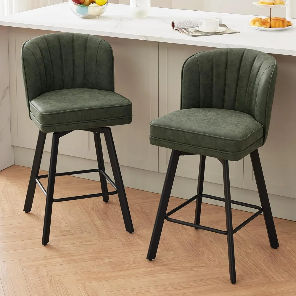 

Swivel Counter Height Bar Stools Set of 2, 26'' Modern Barstools with Backs and Metal Legs, Upholstered Bar Chairs, Faux Leather