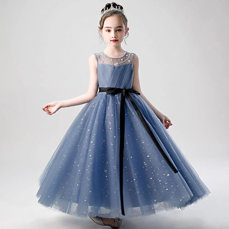 Tulle Princess Dress Fluffy Tutu Kids Outfit Host Catwalk Performance Formal Gown Elegant Kids Princess Dress Puffy Tulle Skirt