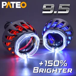 H1 H4 H7 9.5 Upgrade HID Bi-xenon Projector Lens Metal Square Turbine Optical Dual LED Angel Eyes Halo Rings DRL Car Headlight