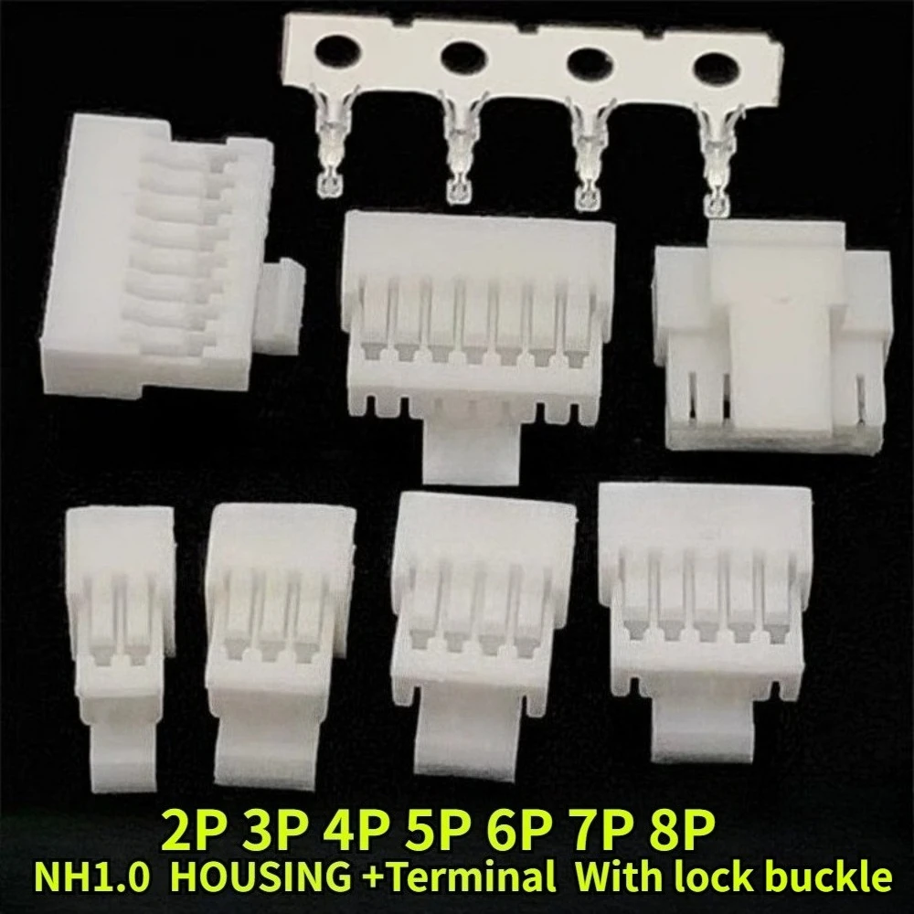 100-500Pcs NH1.0mm Ultra Thin with Lock Buckle Housing Pitch 1.0mm Rubber Shell 2P/3P/4P/5P/6P/7P/8P Housing Terminal Connector