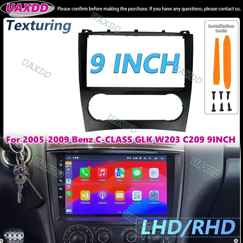 Rádio do carro 2 din 9 Polegada para mercedes benz classe c w203 glk classe c209 clc 2005-2009 embelezador kit placa estéreo automotiva fáscia