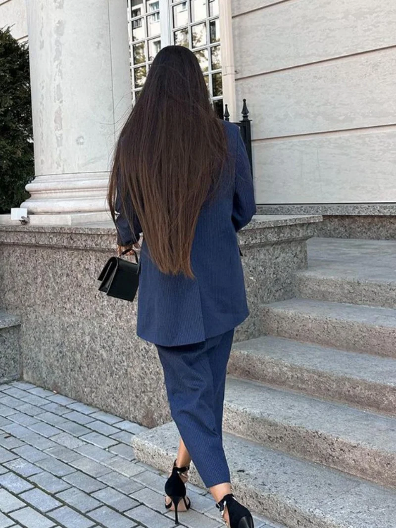 Elegante gestreifte 2-teilige Sets Frauen Outfit Herbst Kleidung Frauen Langarm Blazer Top + Rock Sets OL Stil zweiteilige Kleid Sets