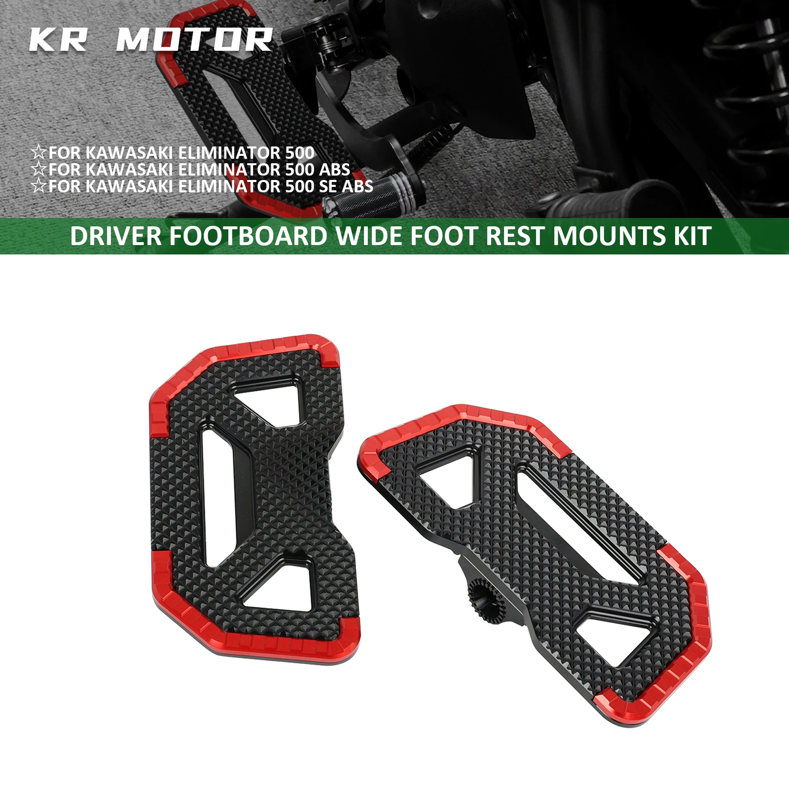 

Motorcycle Rider Floorboards Driver Anti Slip Footboard Wide Foot Rest Mounts Kit For Kawasaki Eliminator 500 SE ABS 2024-2025