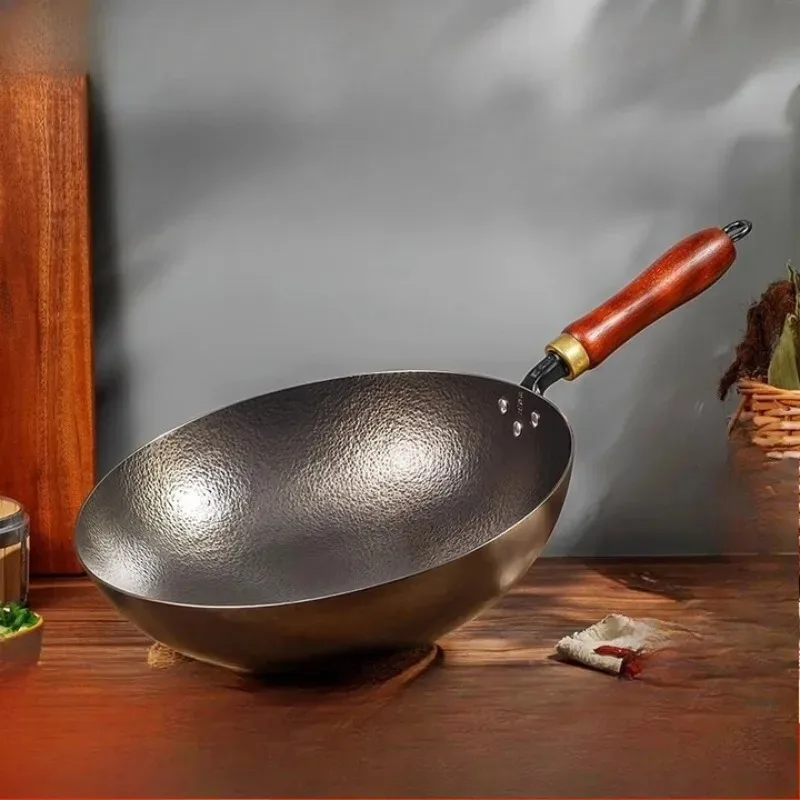 

Kitchenware Pure hand-forged pure titanium pan Flat bottom round bottom pan Uncoated non-stick pan Household wok Gas stove