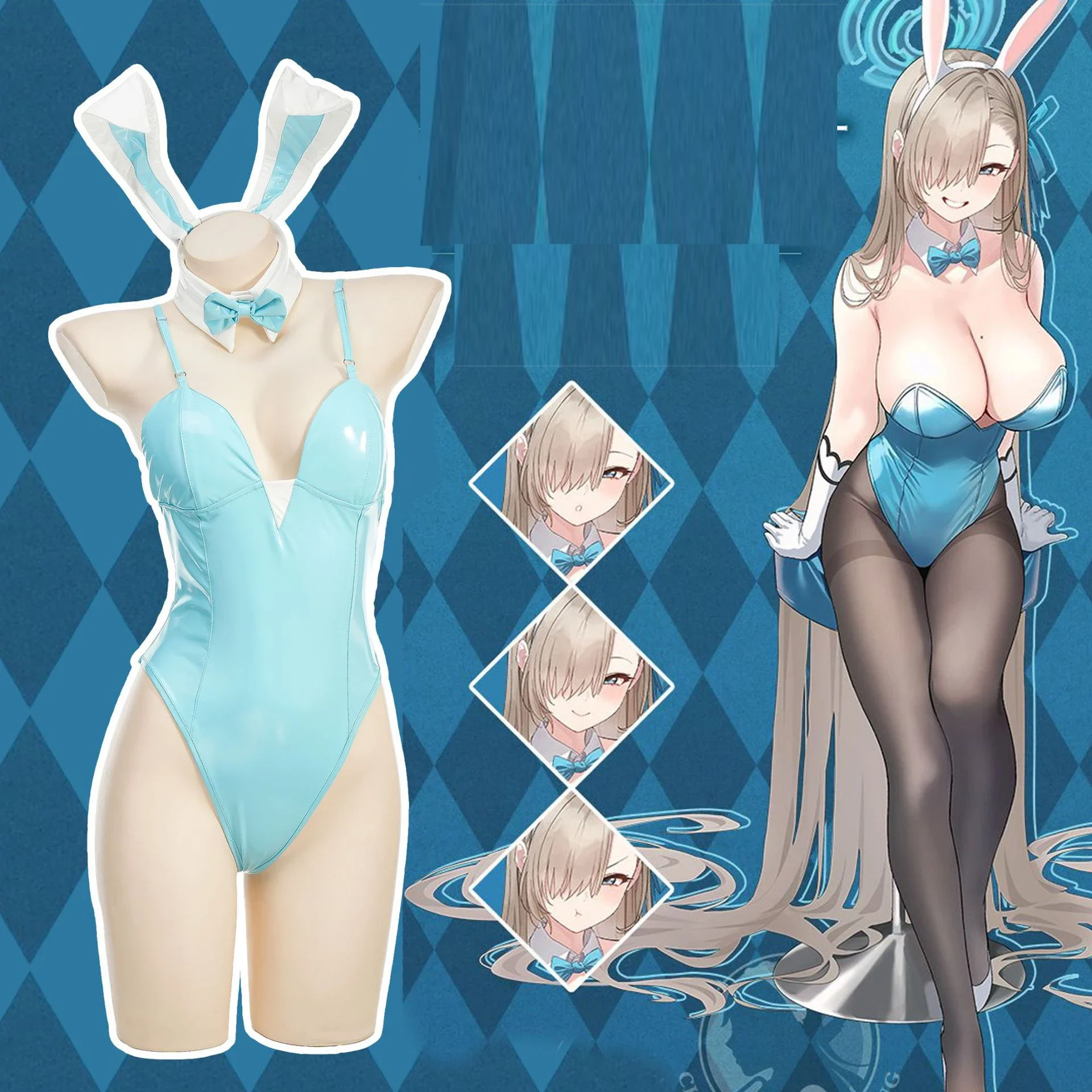 Anime The Animation Girl Bunny Bodysuit Toki Cosplay Costume Patent Leather Blue Archive Uniform Halloween Outfit Women Party